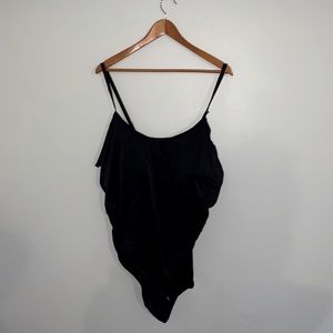 Black Ribbed Bathing Suit with Gild Grommet Detail